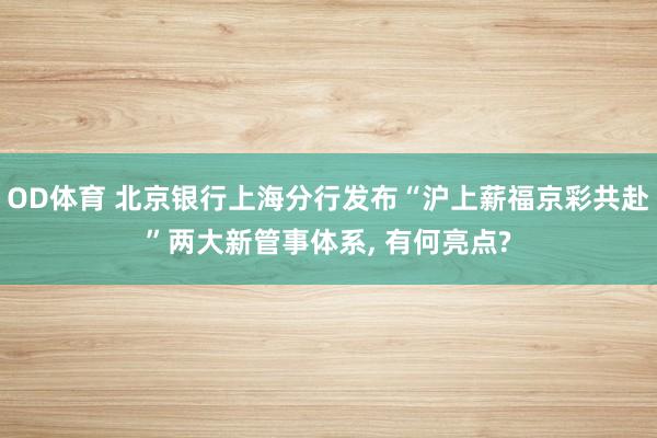 OD体育 北京银行上海分行发布“沪上薪福京彩共赴”两大新管事体系， 有何亮点?