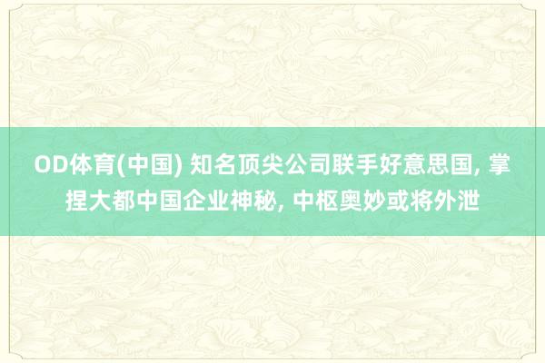 OD体育(中国) 知名顶尖公司联手好意思国， 掌捏大都中国企业神秘， 中枢奥妙或将外泄