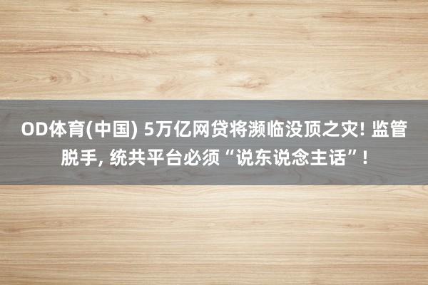 OD体育(中国) 5万亿网贷将濒临没顶之灾! 监管脱手， 统共平台必须“说东说念主话”!