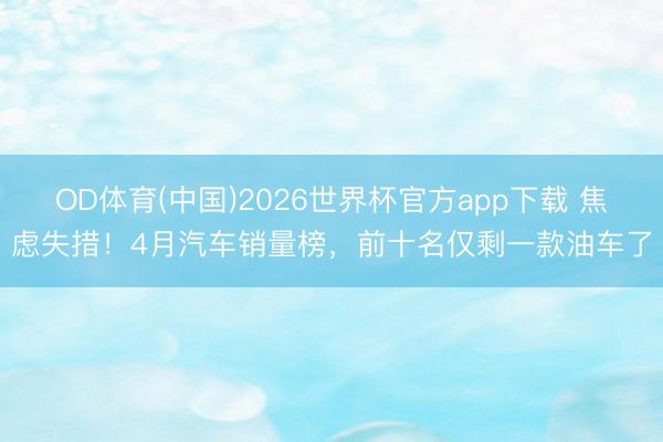 OD体育(中国)2026世界杯官方app下载 焦虑失措！4月汽车销量榜，前十名仅剩一款油车了