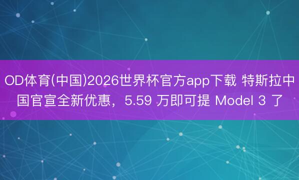 OD体育(中国)2026世界杯官方app下载 特斯拉中国官宣全新优惠，5.59 万即可提 Model 3 了