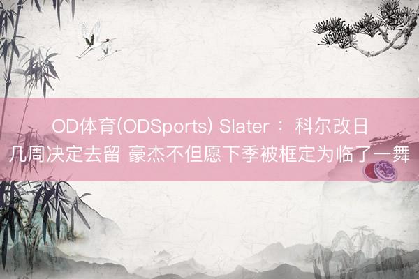 OD体育(ODSports) Slater ：科尔改日几周决定去留 豪杰不但愿下季被框定为临了一舞